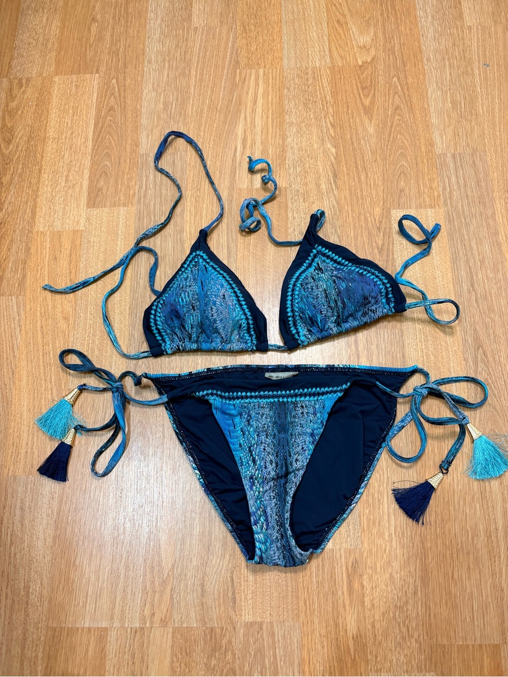 PILLYQ Blue Patterned Tie-Side Bikini Set - Women Swim
